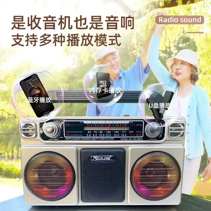Portable Retro AM/FM/SW 3-band Radio Receiver Wireless Stereo Bluetooth Speakers Charging U Disk Card Radio With Colourful