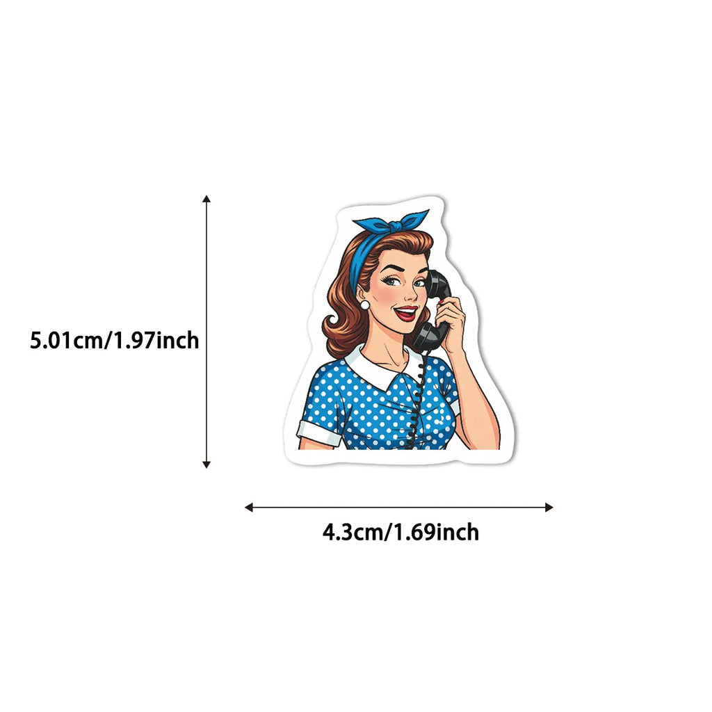 50Pcs 50PCS Retro 80s Woman Stickers  Decals For Phone Laptop Suitcase Notebook Skateboard Waterproof Stickers