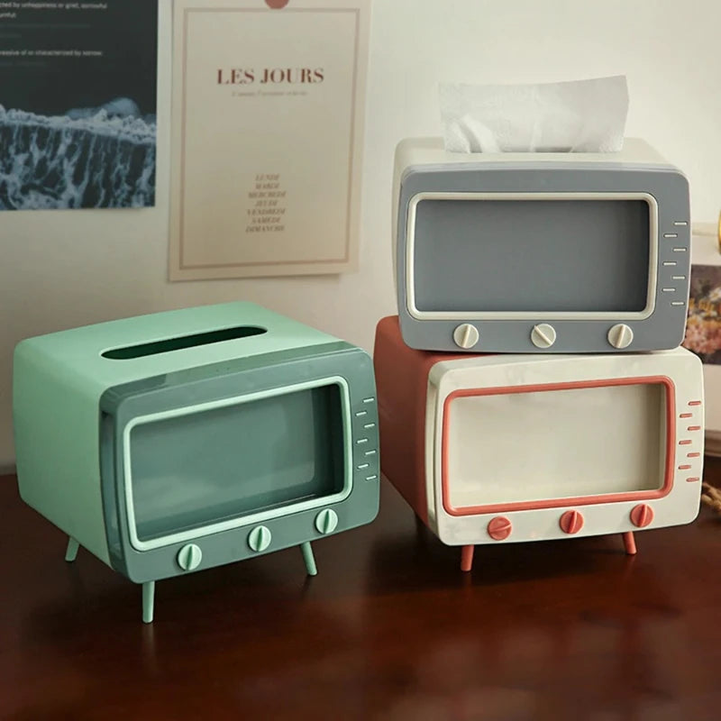 New TV Tissue Box Fun Cute Multi Functional Square Tissue Box Smartphone Phone Holder  for Living Room Night Stand Creative Gift