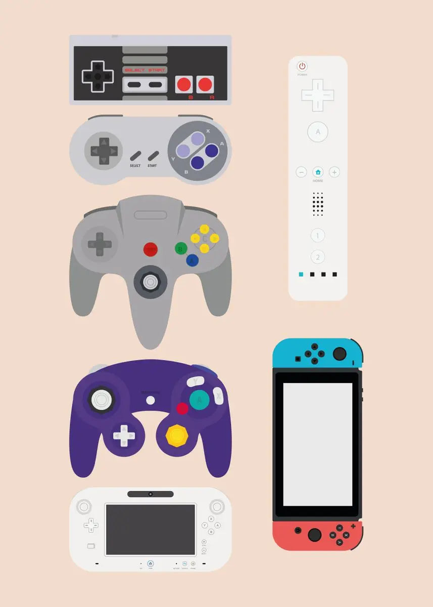 Póster Controles de Videojuegos Retro - Cuadro Decorativo Gamer