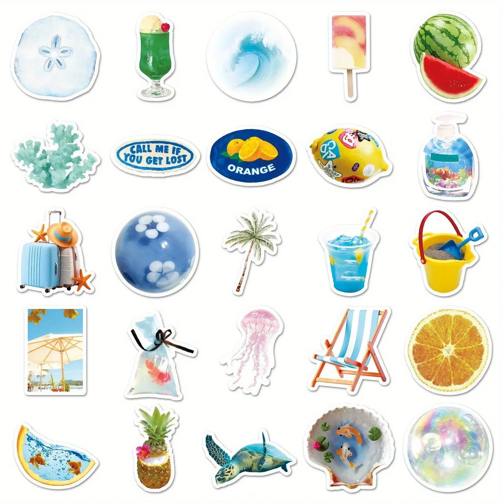 Pack 50 Stickers Retro Playa y Surf - Calcomanías Decorativas