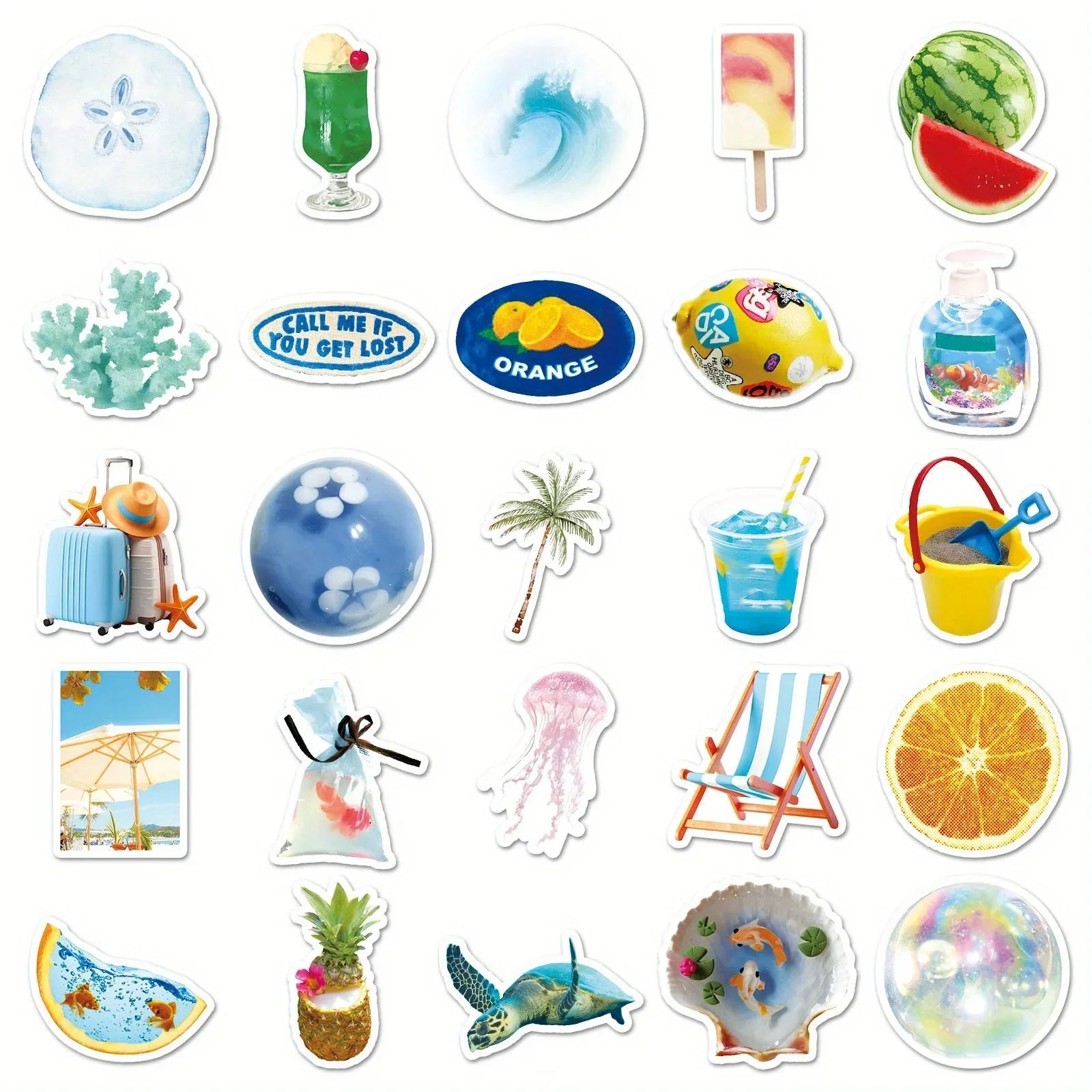 Pack 50 Stickers Retro Playa y Surf - Calcomanías Decorativas