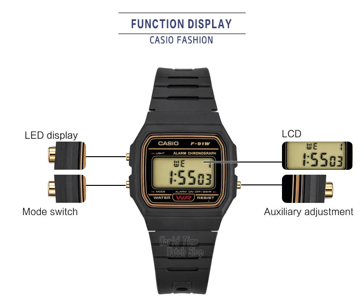 Reloj Casio F-91WG Retro Dorado - Clásico Digital Cuadrado