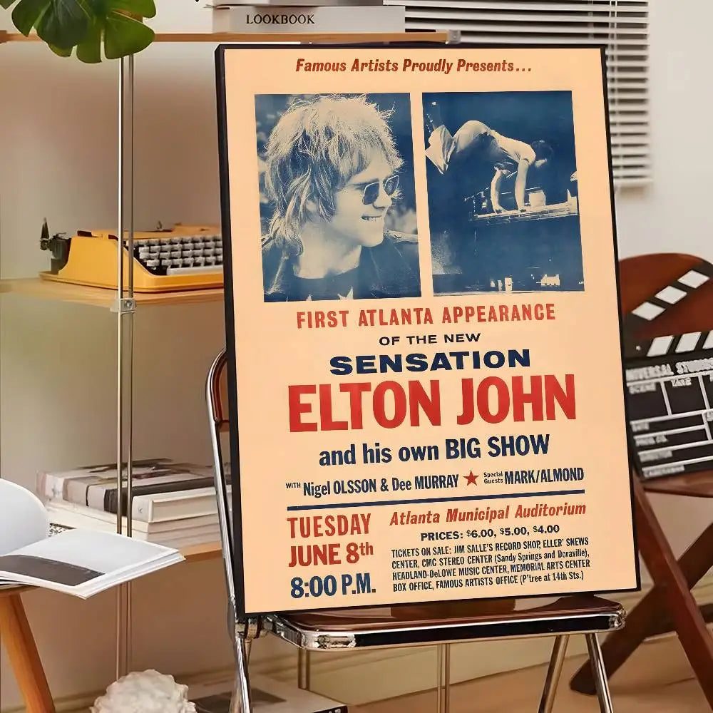 Póster Artístico Elton John - Cuadro Canvas Retro Música Pop
