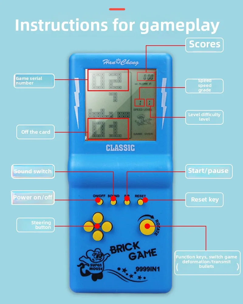 Retro Classic Tetris Handheld Game Console, Nostalgic 80s 90s Electronic Game Toy