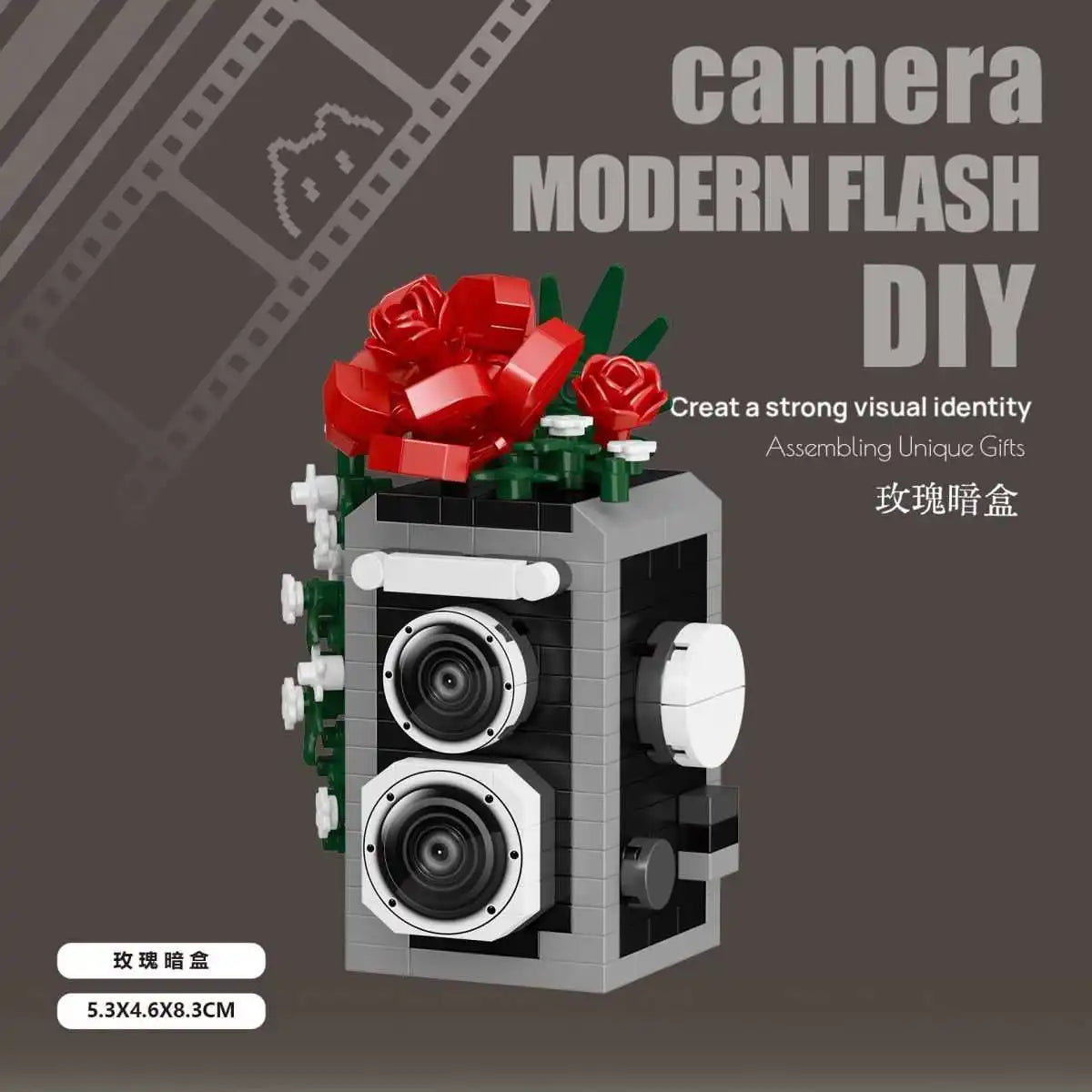 Cámara Vintage con Flores - Bloques de Construcción Retro