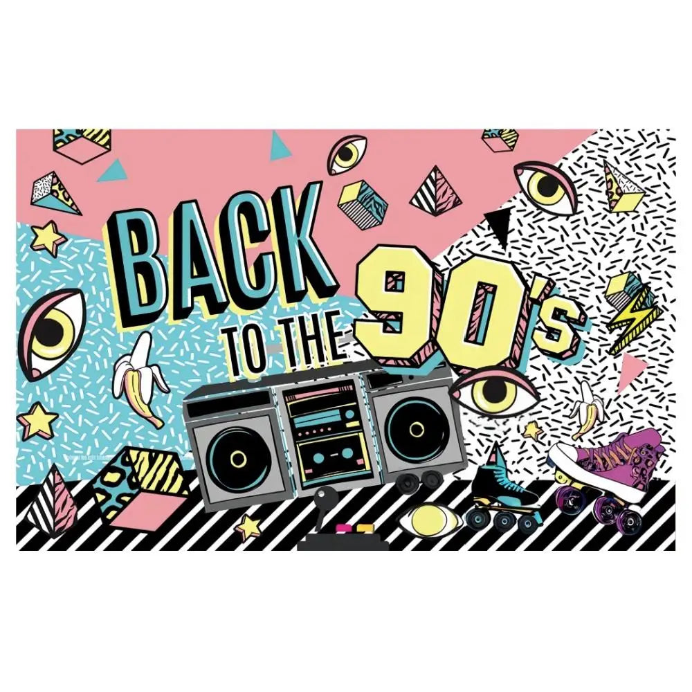 80S 90s Background Decoration Back To The 90s Backdrop Radio Skateboard Graffiti Birthday Party Background Photography Props