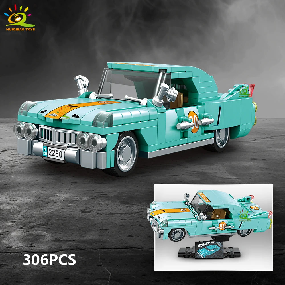 Auto Clásico Retro MOC con Exhibidor - Bloques de Construcción