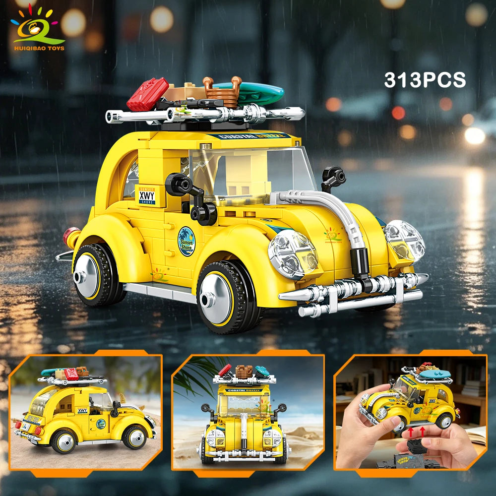 Auto Clásico Retro MOC con Exhibidor - Bloques de Construcción