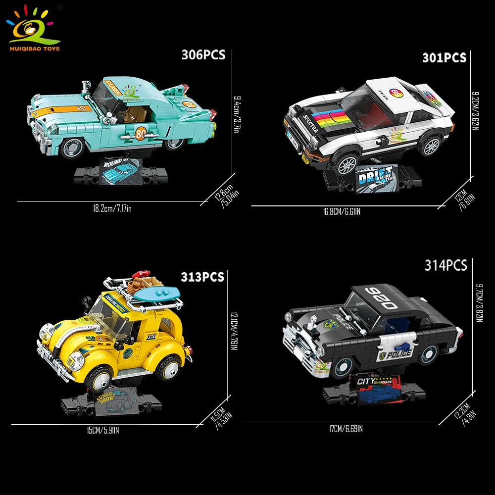 Auto Clásico Retro MOC con Exhibidor - Bloques de Construcción