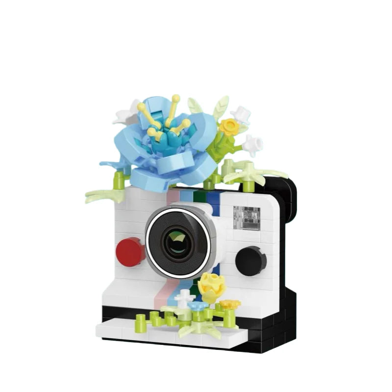 Cámara Vintage con Flores - Bloques de Construcción Retro