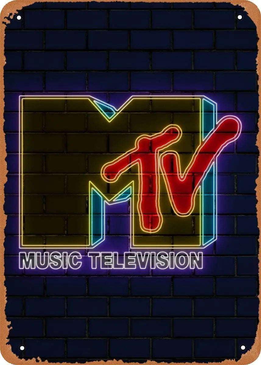 Placa Metálica MTV Retro Neón - Decoración Vintage para Pared