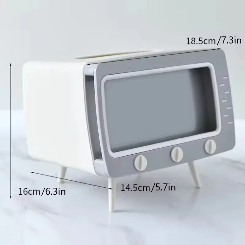 New TV Tissue Box Fun Cute Multi Functional Square Tissue Box Smartphone Phone Holder  for Living Room Night Stand Creative Gift