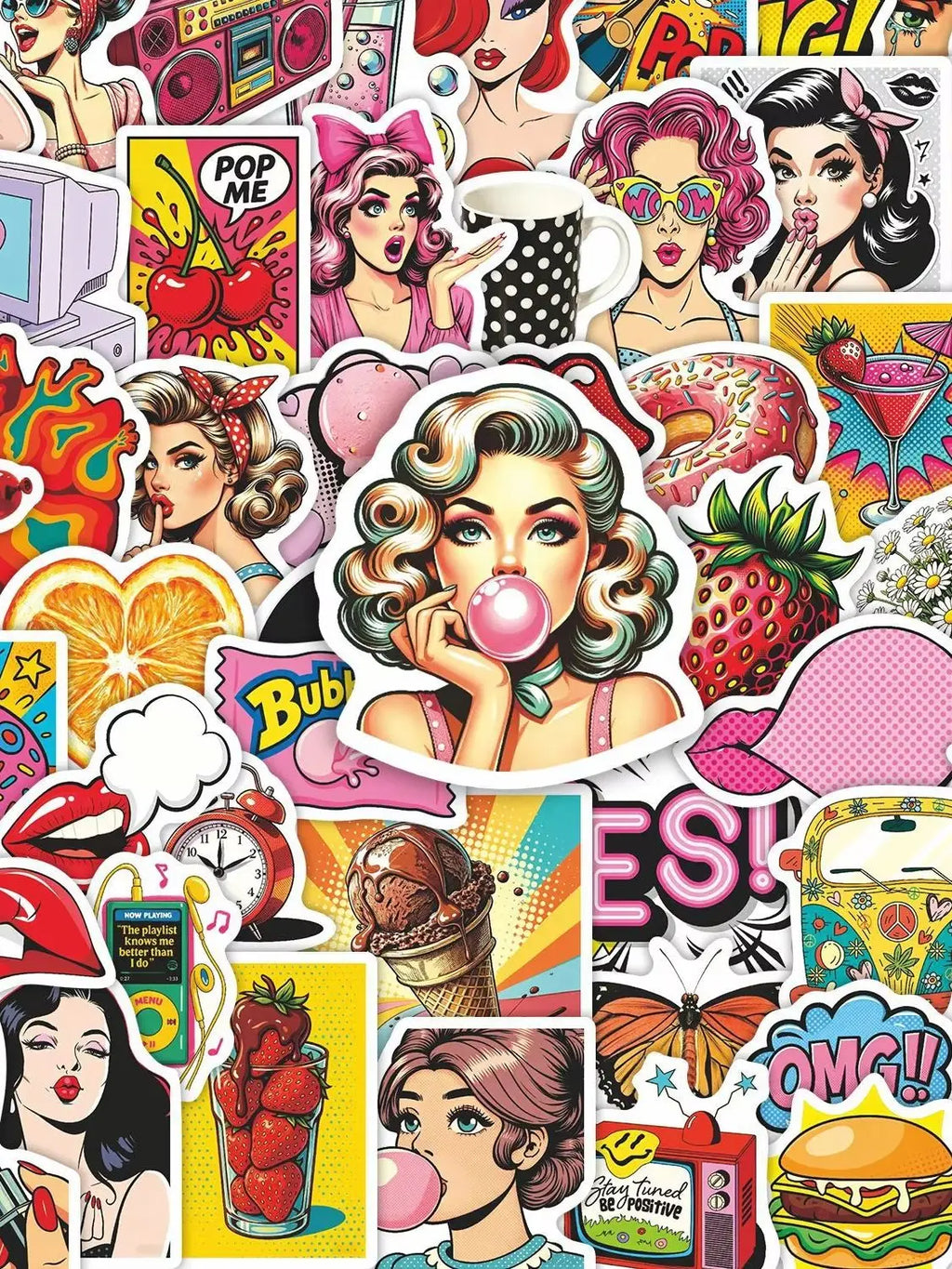 50Pcs 50PCS Retro 80s Woman Stickers  Decals For Phone Laptop Suitcase Notebook Skateboard Waterproof Stickers