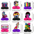 80s Themed Honeycomb Centerpieces, "Back to the 80s" Retro Party Table Decor with Boombox, Roller Skate and Cassette Tape Design