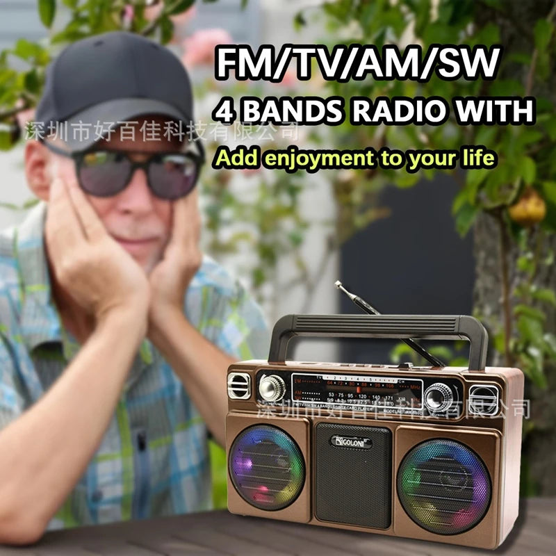 Portable Retro AM/FM/SW 3-band Radio Receiver Wireless Stereo Bluetooth Speakers Charging U Disk Card Radio With Colourful