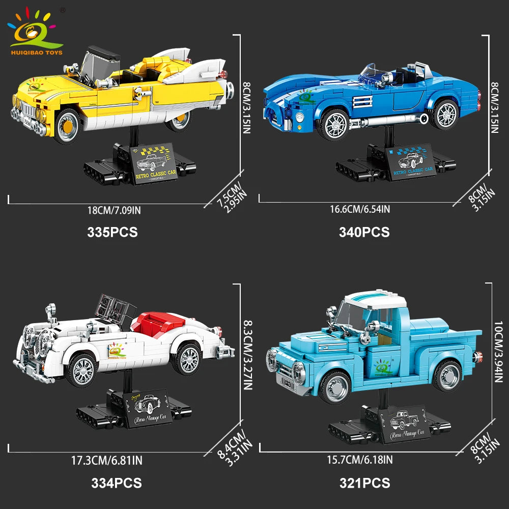 Auto Deportivo Vintage MOC con Exhibidor - Bloques Retro