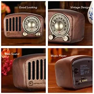 Radio Retro Bluetooth Speaker Walnut Wooden FM Radio With Old Fashioned Classic Style Support TF Card & MP3 Player Loud Volume