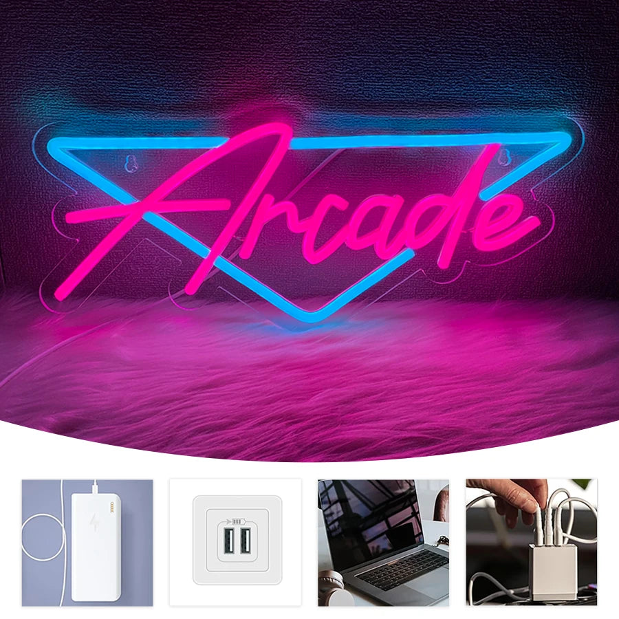 Letrero Neón LED Arcade - Decoración Gamer Retro para Pared