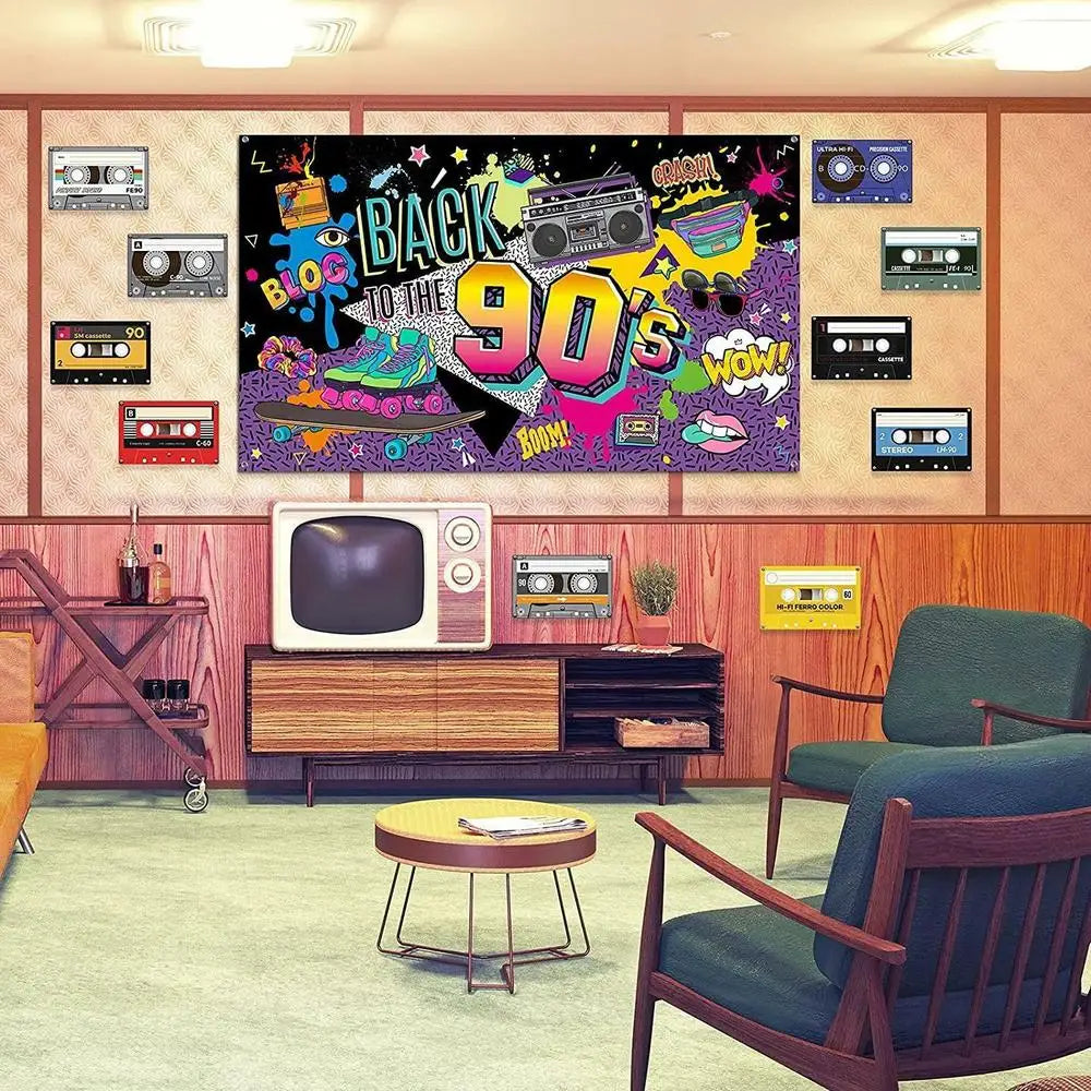 80S 90s Background Decoration Back To The 90s Backdrop Radio Skateboard Graffiti Birthday Party Background Photography Props