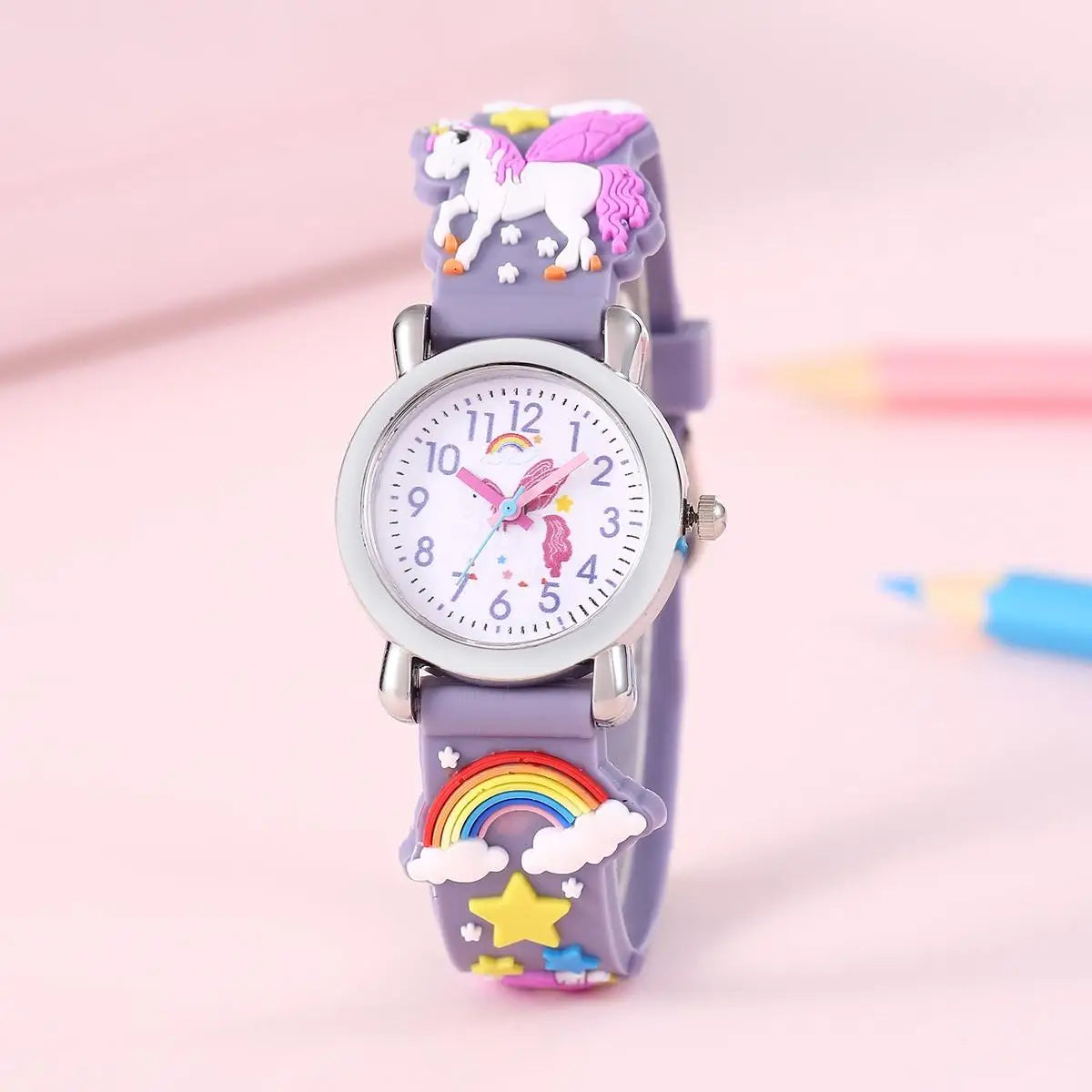 Reloj Infantil Unicornio Arcoíris - Estilo Retro Cartoon