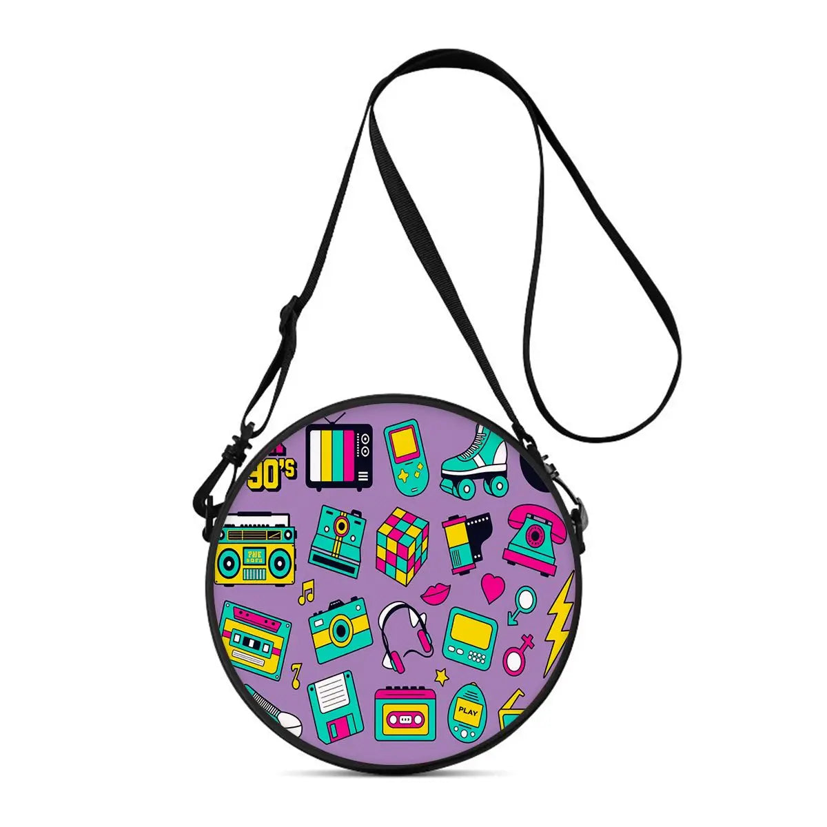 Bolso Redondo Retro Cassette - Bandolera Cruzada Vintage 2D