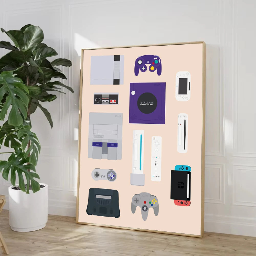 Póster Controles de Videojuegos Retro - Cuadro Decorativo Gamer