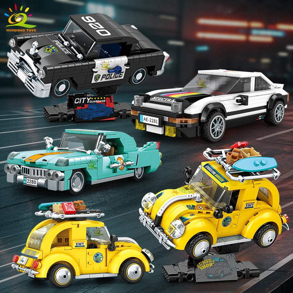 Auto Clásico Retro MOC con Exhibidor - Bloques de Construcción