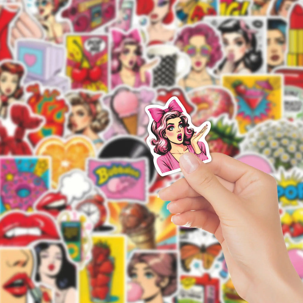 50Pcs 50PCS Retro 80s Woman Stickers  Decals For Phone Laptop Suitcase Notebook Skateboard Waterproof Stickers