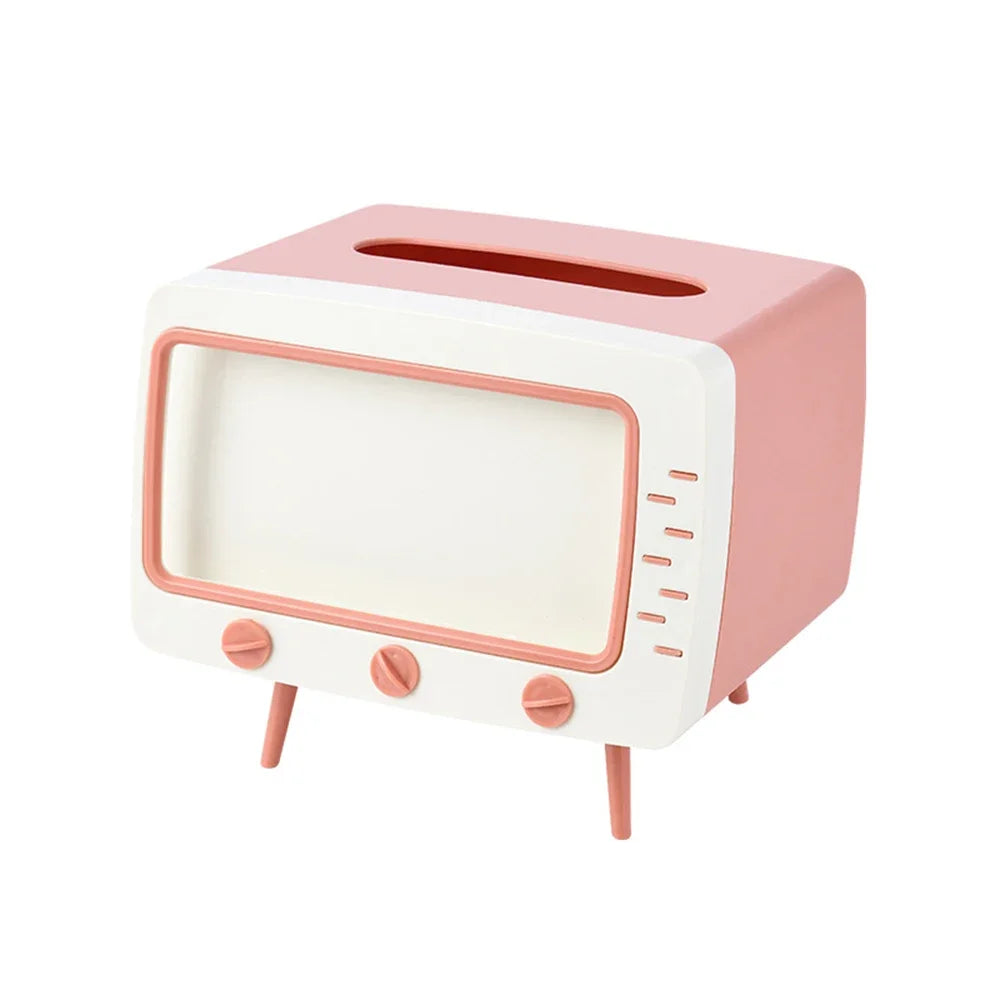 New TV Tissue Box Fun Cute Multi Functional Square Tissue Box Smartphone Phone Holder  for Living Room Night Stand Creative Gift