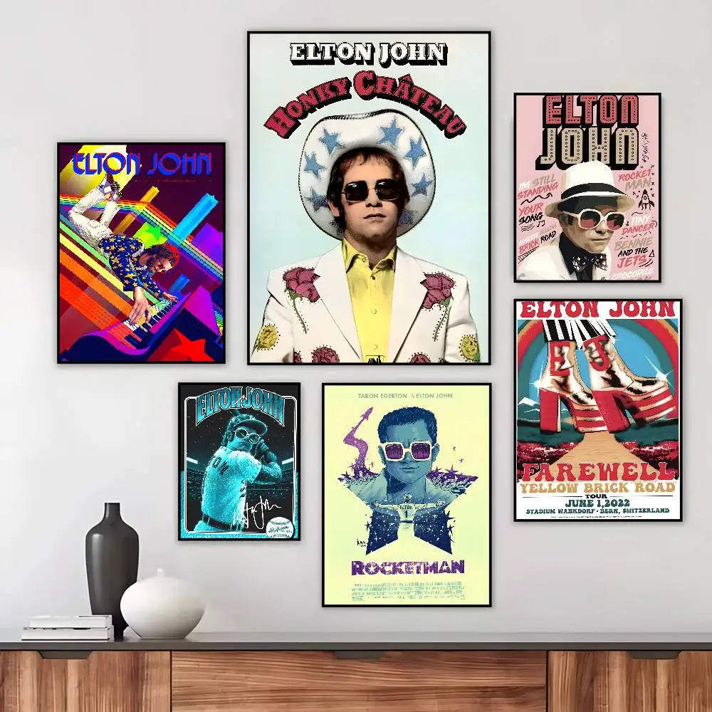 Póster Artístico Elton John - Cuadro Canvas Retro Música Pop