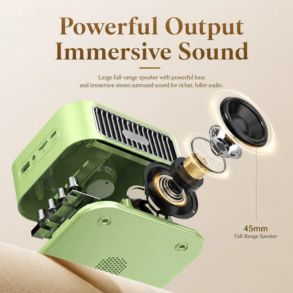 Hichomeow Mini Retro Bluetooth Speaker 5.3, Vintage FM Radio, TF Card USB AUX, Compact Speaker for Home Desk Gift