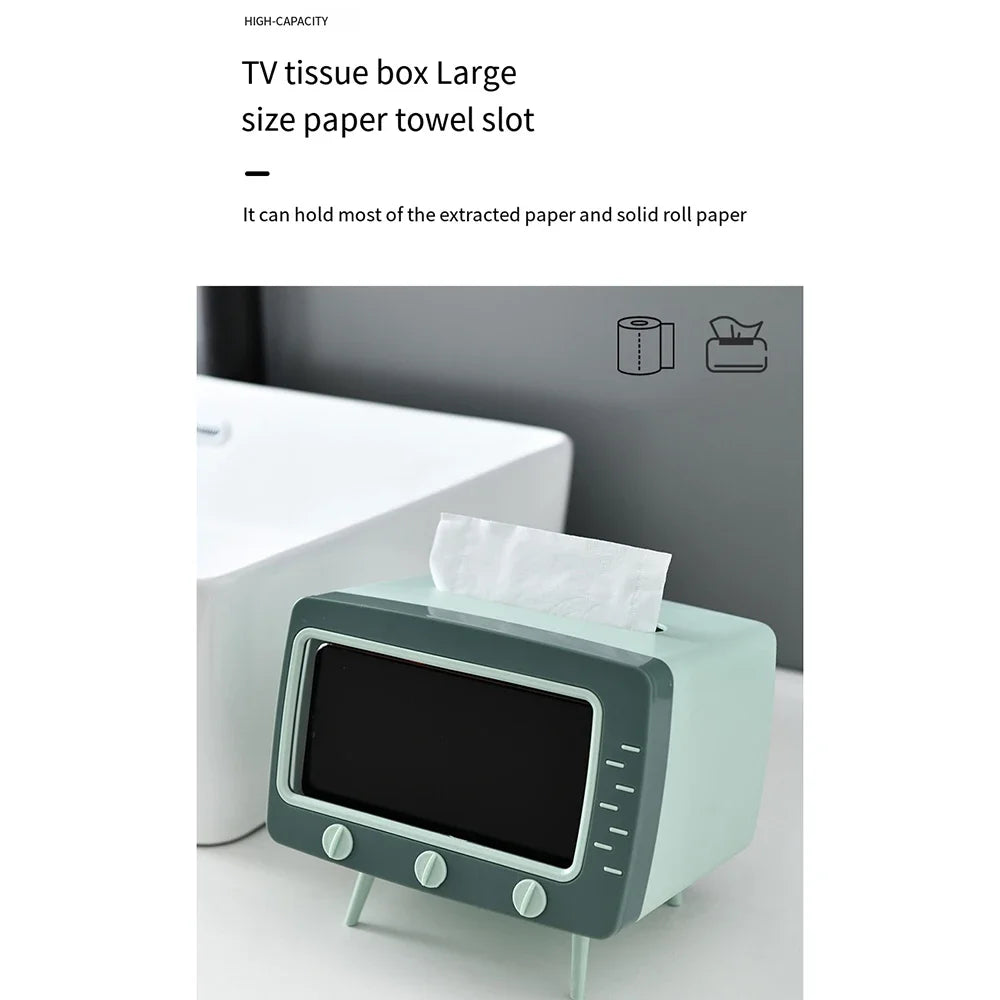 New TV Tissue Box Fun Cute Multi Functional Square Tissue Box Smartphone Phone Holder  for Living Room Night Stand Creative Gift