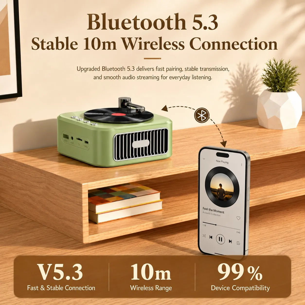 Hichomeow Mini Retro Bluetooth Speaker 5.3, Vintage FM Radio, TF Card USB AUX, Compact Speaker for Home Desk Gift