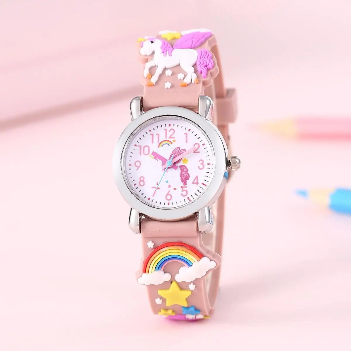 Reloj Infantil Unicornio Arcoíris - Estilo Retro Cartoon