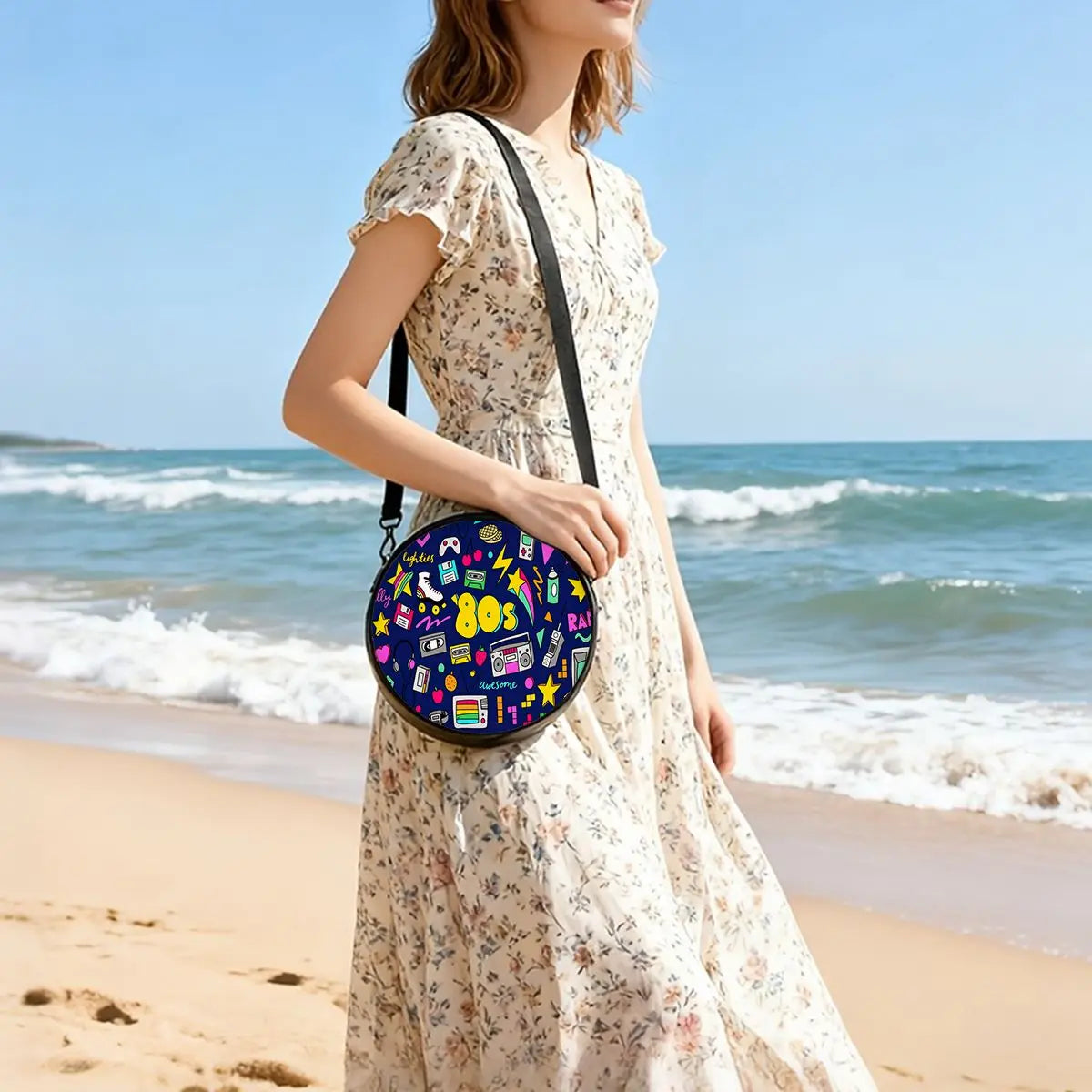 Bolso Redondo Retro Cassette - Bandolera Cruzada Vintage 2D