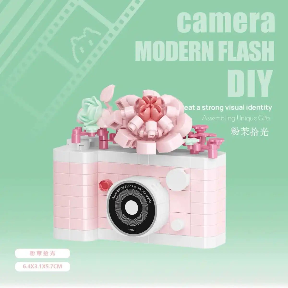 Cámara Vintage con Flores - Bloques de Construcción Retro