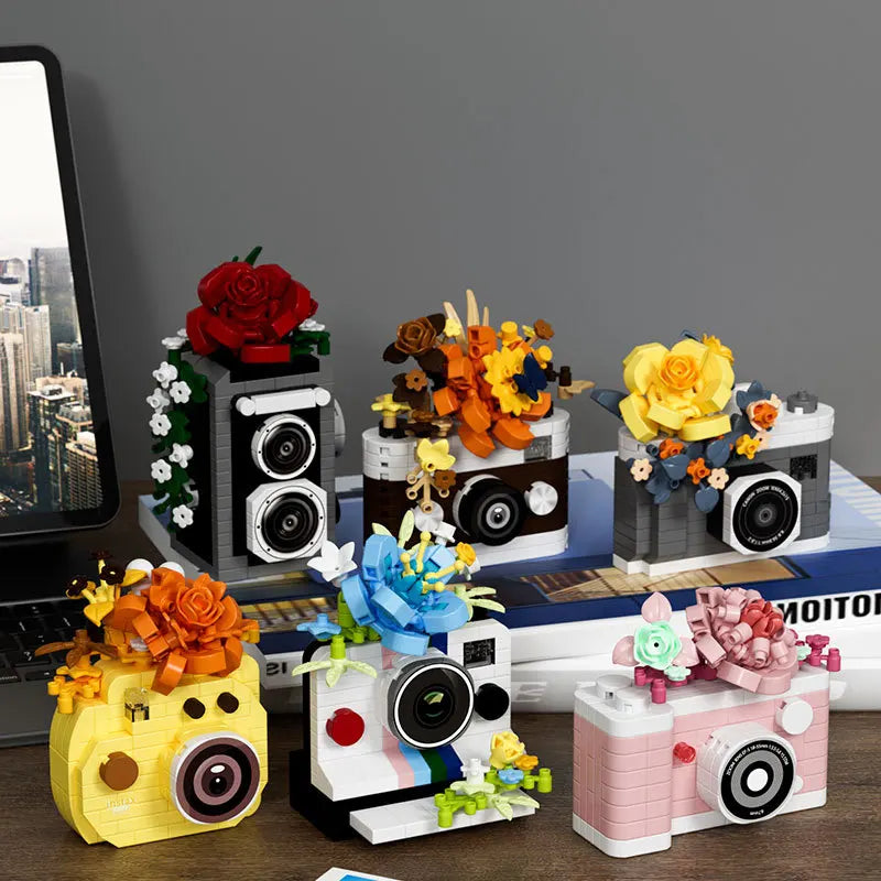 Cámara Vintage con Flores - Bloques de Construcción Retro