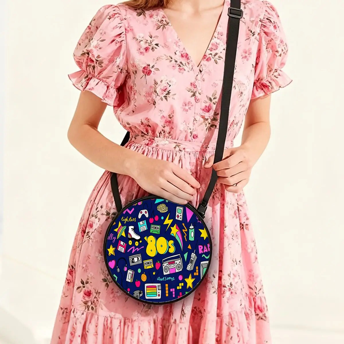 Bolso Redondo Retro Cassette - Bandolera Cruzada Vintage 2D