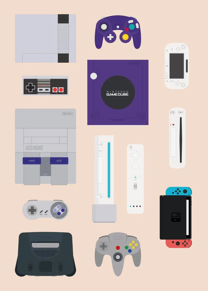 Póster Controles de Videojuegos Retro - Cuadro Decorativo Gamer