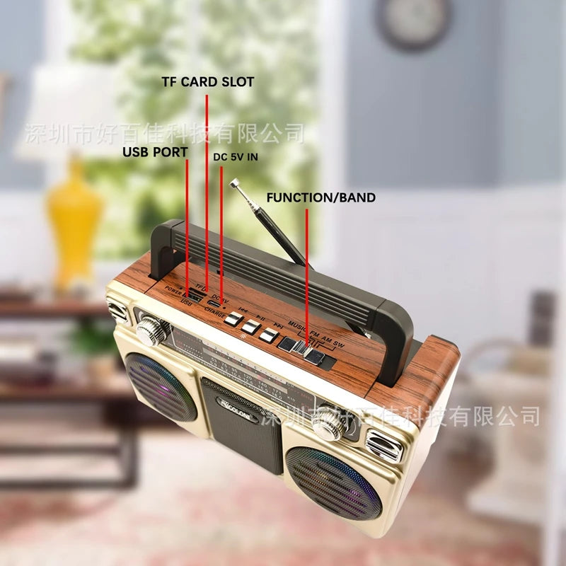 Portable Retro AM/FM/SW 3-band Radio Receiver Wireless Stereo Bluetooth Speakers Charging U Disk Card Radio With Colourful