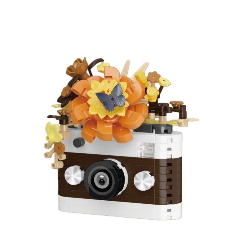 Cámara Vintage con Flores - Bloques de Construcción Retro