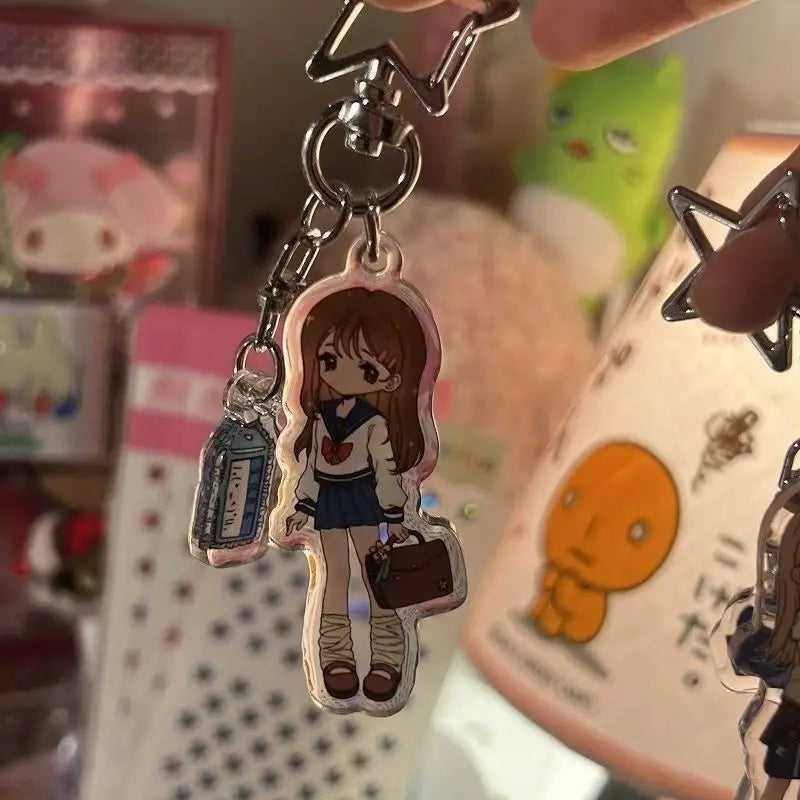 New Y2k Singer Girl Figurine Key Chain Project Anime Peripherals Cute Cartoon Originality Delicate Schoolbag Pendant Cute Gift