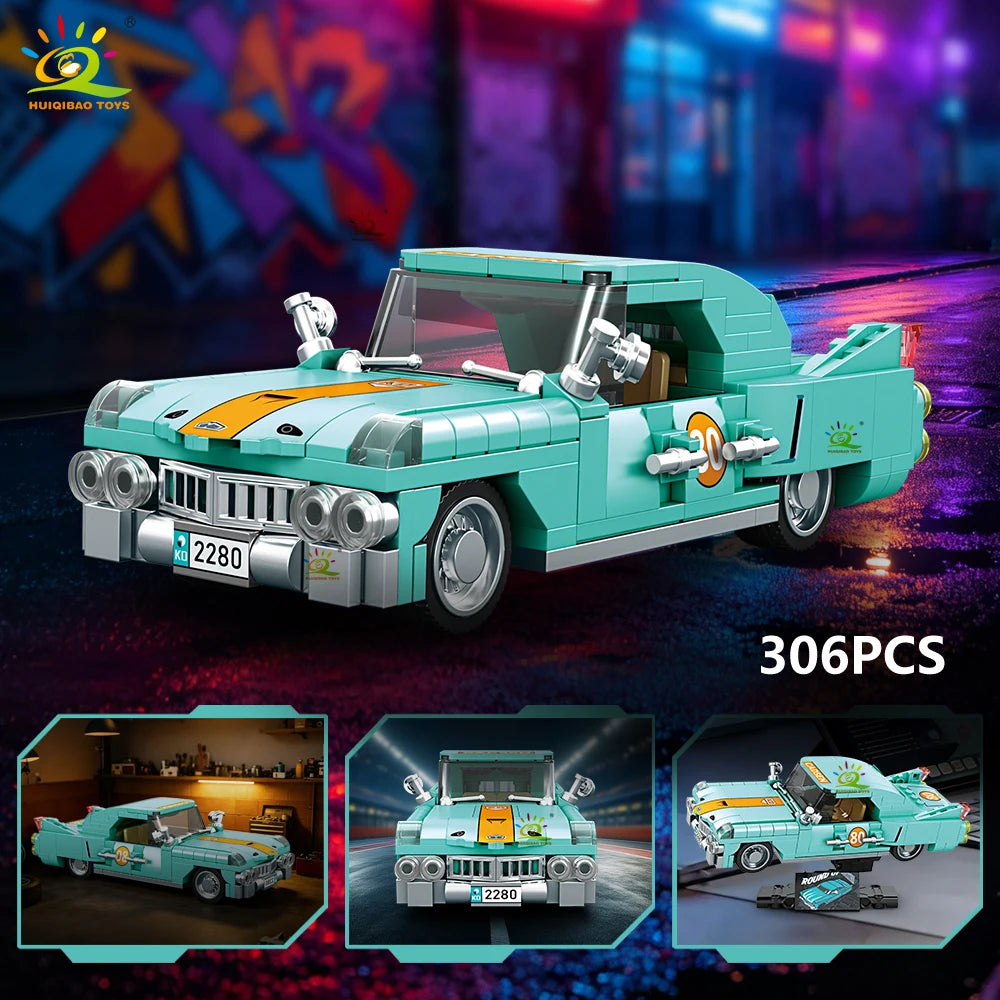 Auto Clásico Retro MOC con Exhibidor - Bloques de Construcción