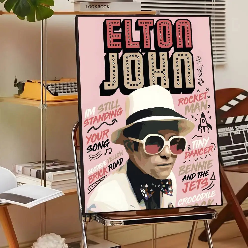 Póster Artístico Elton John - Cuadro Canvas Retro Música Pop