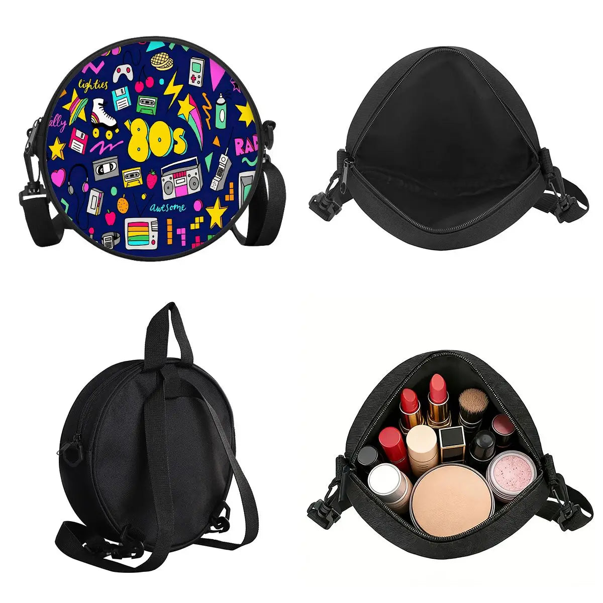 Bolso Redondo Retro Cassette - Bandolera Cruzada Vintage 2D
