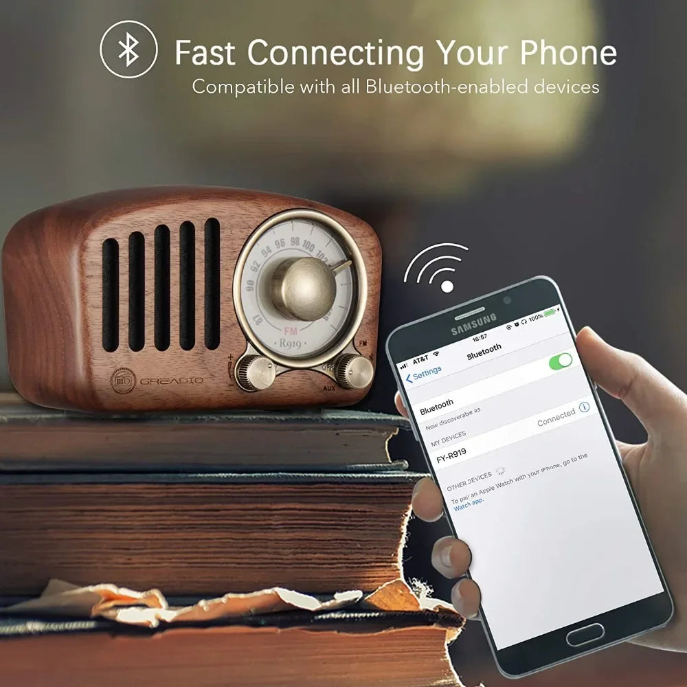 Radio Retro Bluetooth Speaker Walnut Wooden FM Radio With Old Fashioned Classic Style Support TF Card & MP3 Player Loud Volume