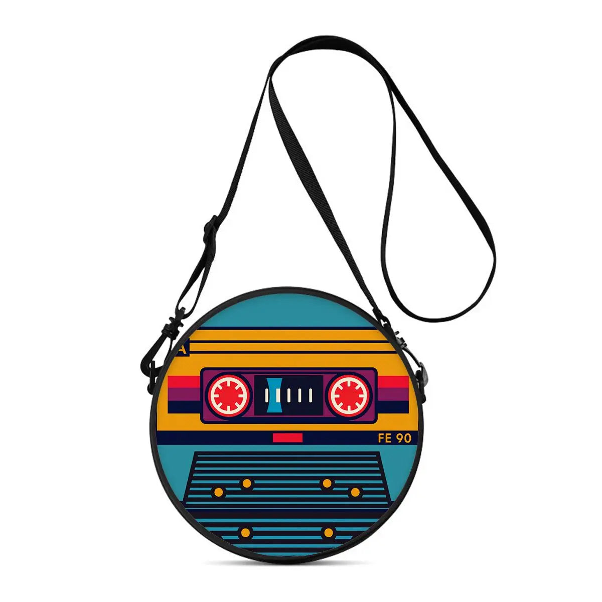 Bolso Redondo Retro Cassette - Bandolera Cruzada Vintage 2D