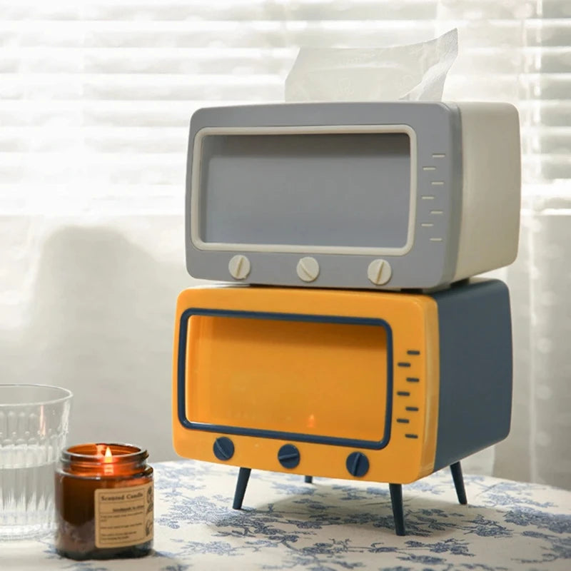 New TV Tissue Box Fun Cute Multi Functional Square Tissue Box Smartphone Phone Holder  for Living Room Night Stand Creative Gift