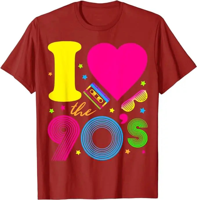 1990's 90s T-Shirt I Heart The Nineties Shirts Retro Style Cute Graphic Outfits Saying Tee Y2k Tops Aunt Mama Birthday Gifts